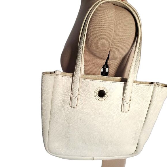 J Crew Tote Shoulder Bag Small Cream White Leather Hobo Tie Closure Unlined - Picture 3 of 11